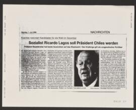 Sozialist Ricardo Lagos soll Präsident Chiles werden. Artículo de prensa