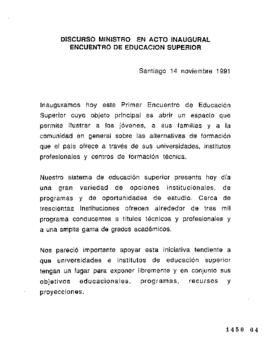 Discurso Ministro en Acto Inaugural Encuentro de Educación Superior