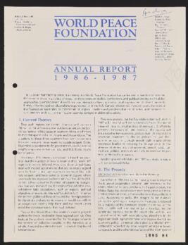 Informe anual - Annual Report 1986-1987. World Peace Foundation