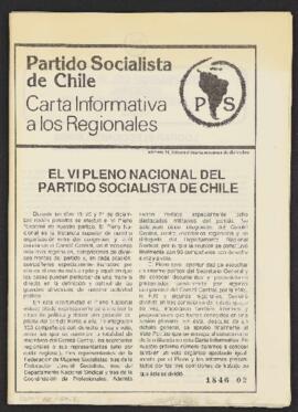 Carta Informativa a Regionales del Partido Socialista relativa a VI Pleno Nacional