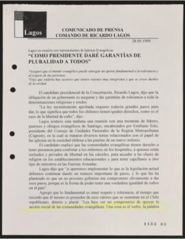 Como Presidente daré garantías de pluralidad a todos. Lagos en reunión con representantes de Igle...