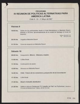 Programa para la IV Reunión de Políticas Alternativas para America Latina