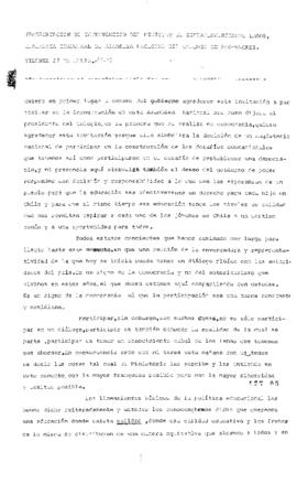 Transcripción de intervención del Ministro de Educación, Ricardo Lagos, en la ceremonia Inaugural...