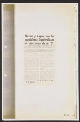 Novoa y Lagos son los candidatos izquierdistas en elecciones de la U. Nota de Prensa