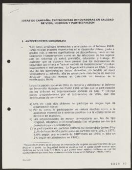 Ideas de Campaña Experiencias Innovadoras en Calidad de Vida Pobreza y Participación. Minuta