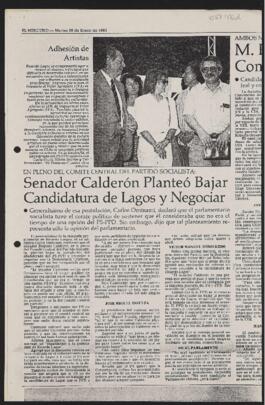 En pleno del Comité Central del Partido Socialista: Senador Calderón planteó bajar candidatura de...