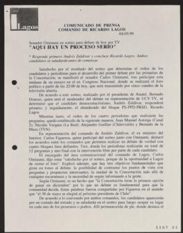 Comunicado de Prensa relativo a Declaración Senador Ominami acerca Sorteo Foro Televisivo