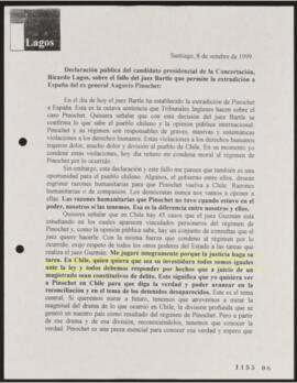 Declaración Pública del candidato presidencial de la concertación, Ricardo Lagos, sobre el fallo ...