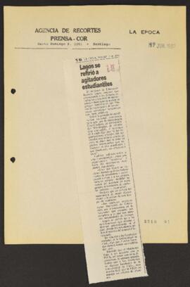 Artículos de prensa relativos a las actividades del Ministro de Educación Ricardo Lagos E., 1992 ...