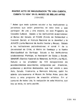 Discurso en Inauguración Tu Vida Cuenta Cuenta Tu Vida en Museo de Bellas Artes