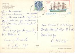 Postal de Ricardo Lagos en Venecia a Emma Escobar