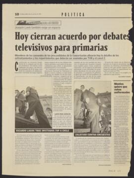 Hoy cierran acuerdo para debates televisivos para primarias. Artículo de prensa