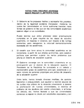 Notas para Discurso de Asunción de Nuevo Rector de la Universidad Metropolitana