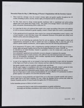 Discussion points for may 3, 2006 Meeting of Women's organizations with the Secretary General.