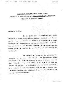 Discurso de Monseñor Carlos Oviedo Cavada Arzobispo de Santiago, en la presentación de los Manual...