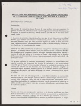 Proyecto de Reforma Constitucional que Modifica Requisito de Elegibilidad para Presidente de Repú...