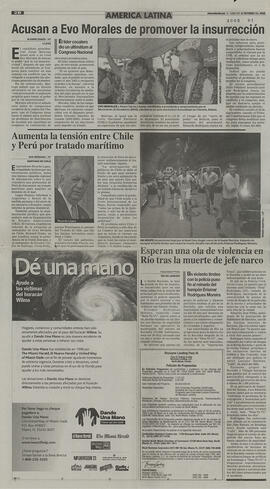 Aumenta la tensión entre Chile y Perú por tratado marítimo. Artículo de prensa