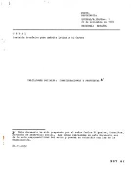 Indicadores Sociales Consideraciones y Propuestas. Documento de trabajo