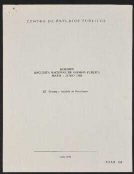 Resumen Encuesta Nacional de Opinión Pública Mayo-Junio 1988. III Sintesis y Análisis de Resultados