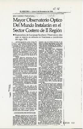 En cerro Paranal: mayor obervatorio óptico del mundo instalarán en el sector costero de II región