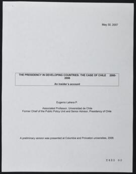 The Presidency in Developing Countries: The case of Chile 2000-2006 A Insider's Account