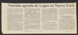 Nutrida agenda de Lagos en Nueva York. Artículo de prensa