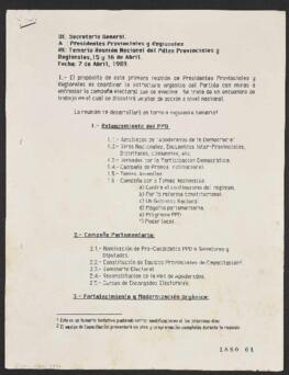 Temario para Reunión Nacional de Presidentes Provinciales y Regionales del Partido Por la Democracia