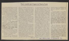 Nace comité pro Lagos en Nueva York. Artículo de prensa