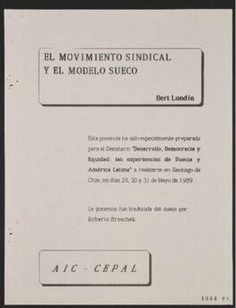 El Movimiento Sindical y El Modelo Sueco. Ponencia