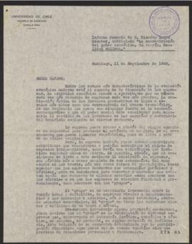 Carta de Alberto Baltra a Decano de Escuela Derecho de la Universidad de Chile relativa a Memoria...