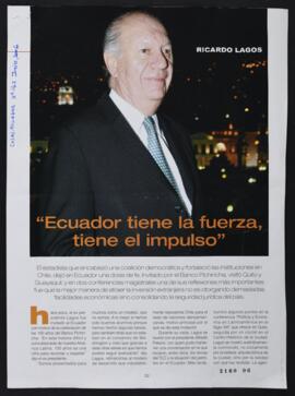 Artículo de Prensa de revista Cosas Ecuador sobre Visita de Ricardo Lagos a esa Nación en Mayo 2006