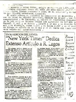 En su edición del jueves: New York Times dedica extenso artículo a R. Lagos. Artículo