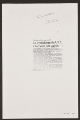 Ex Presidente de USA intercede por Lagos. Pide libertad de dirigente. Nota de prensa