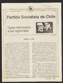 Partido Socialista de Chile. Carta Informativa a los regionales