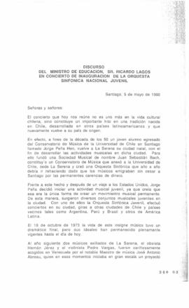 Discurso del Ministro de Educación, sr. Ricardo Lagos en Concierto de Inauguración de Orquesta Fi...