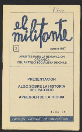 El Militante, agosto 1987. Apuntes para la Renovación Orgánica del Partido Socialista