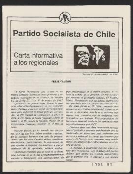 Partido Socialista de Chile. Carta informativa a los regionales.