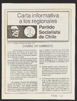 Carta Informativa a Regionales. Partido Socialista de Chile