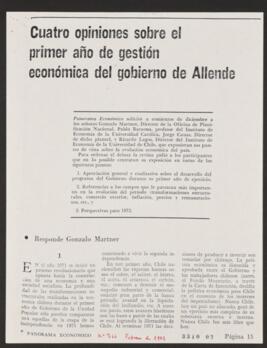 Cuatro Opiniones sobre el Primer Año de Gestión Económica del Gobierno de Allende. Artículo