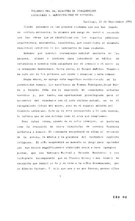 Palabras del sr. Ministro en Inauguración de Esculturas de la I.Municipalidad de Vitacura