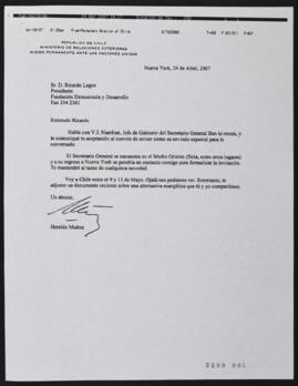 Carta de Heraldo Muñoz a Ricardo Lagos E.