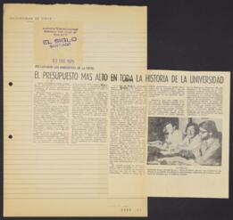 El presupuesto más alto en toda la historia de la Universidad. Recorte de prensa