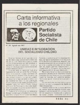 Carta Informativa a los Regionales relativa a Unidad e Integración del Socialismo Chileno