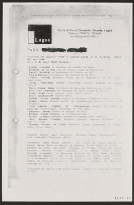 Minuta relativa a Expositores Seminario Internacional Chile y América en Escenario Global Año 2000