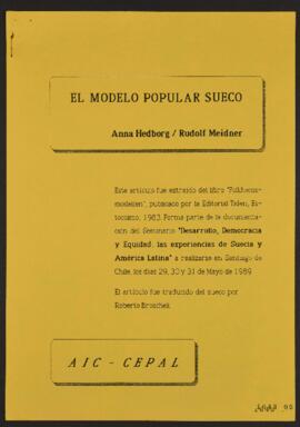 Folkhemsmodellen. Artículo de Libro El Modelo Popular Sueco