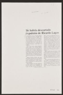 Se habría descartado expulsión de Ricardo Lagos. Nota de Prensa
