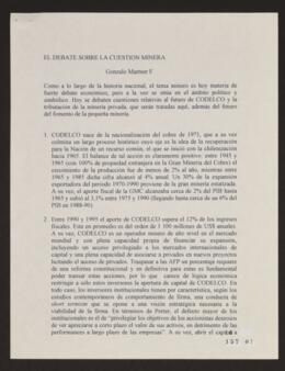 El Debate de la Cuestión Minera