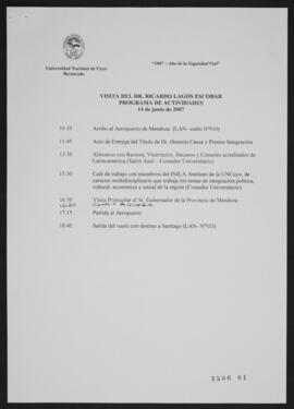 Visita del Dr. Ricardo Lagos Escobar. Programa de actividades