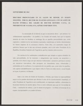 Discurso pronunciado en el salon de honor, en sesión solemne, por el Rector Sr. Eugenio González,...