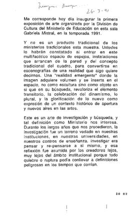 Discurso de Inauguración de Primera Exposición de Arte de División de Cultura del Ministerio de E...